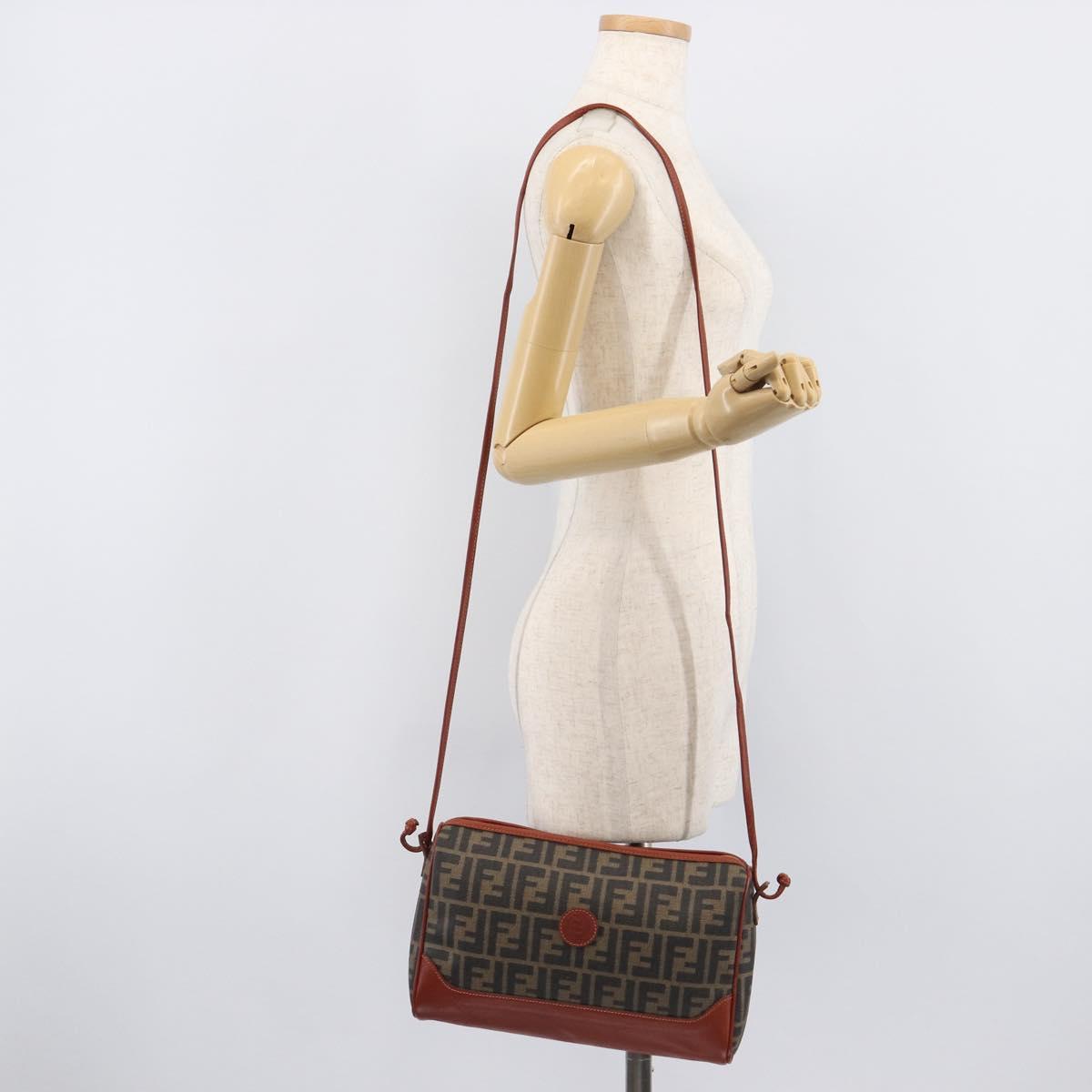 FENDI Zucca Canvas Mamma Baguette Shoulder Bag PVC Brown Black Auth ka6620