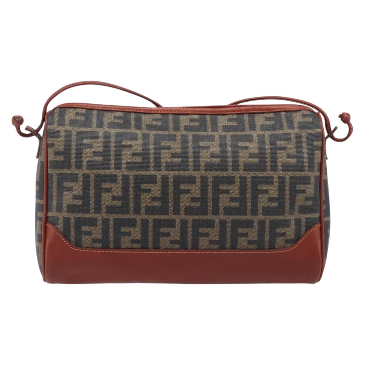 FENDI Zucca Canvas Mamma Baguette Shoulder Bag PVC Brown Black Auth ka6620