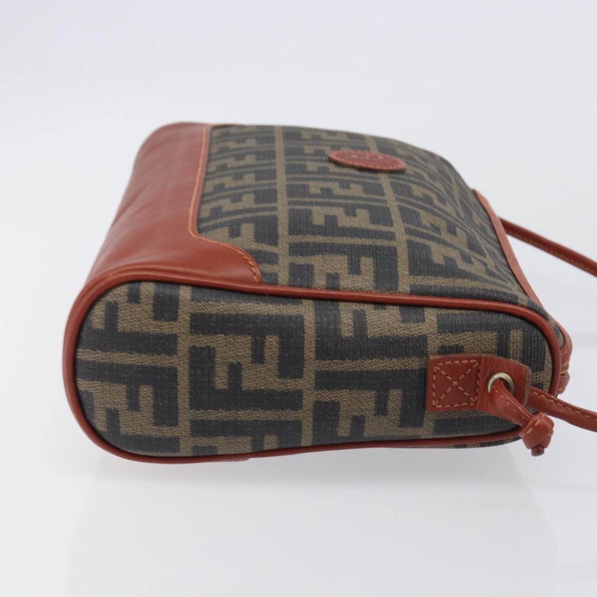 FENDI Zucca Canvas Mamma Baguette Shoulder Bag PVC Brown Black Auth ka6620
