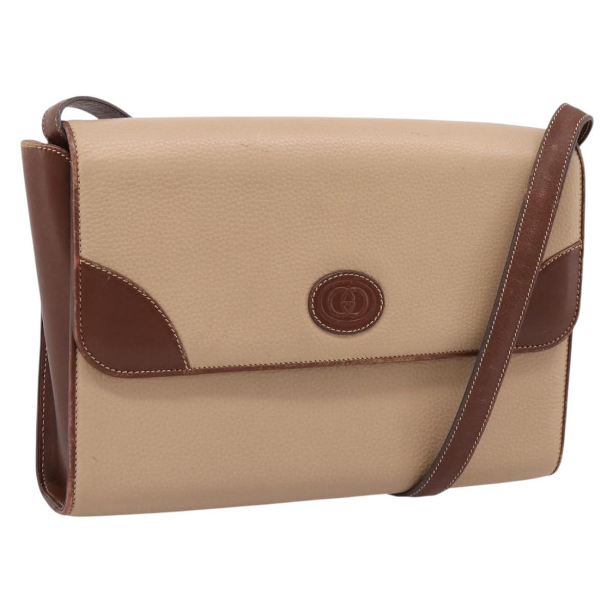 GUCCI Hand Bag Leather Beige Gold Auth ka6621