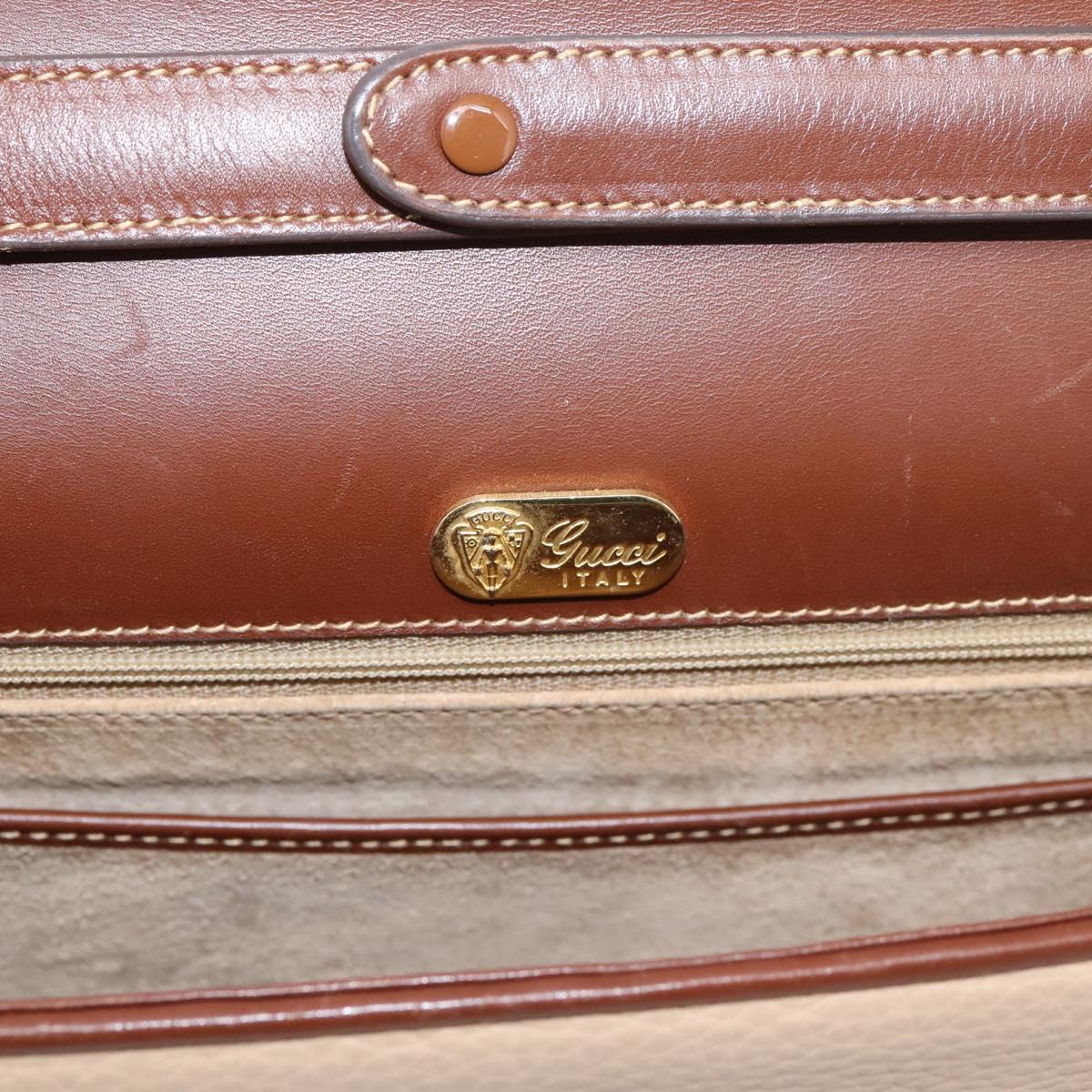 GUCCI Hand Bag Leather Beige Gold Auth ka6621