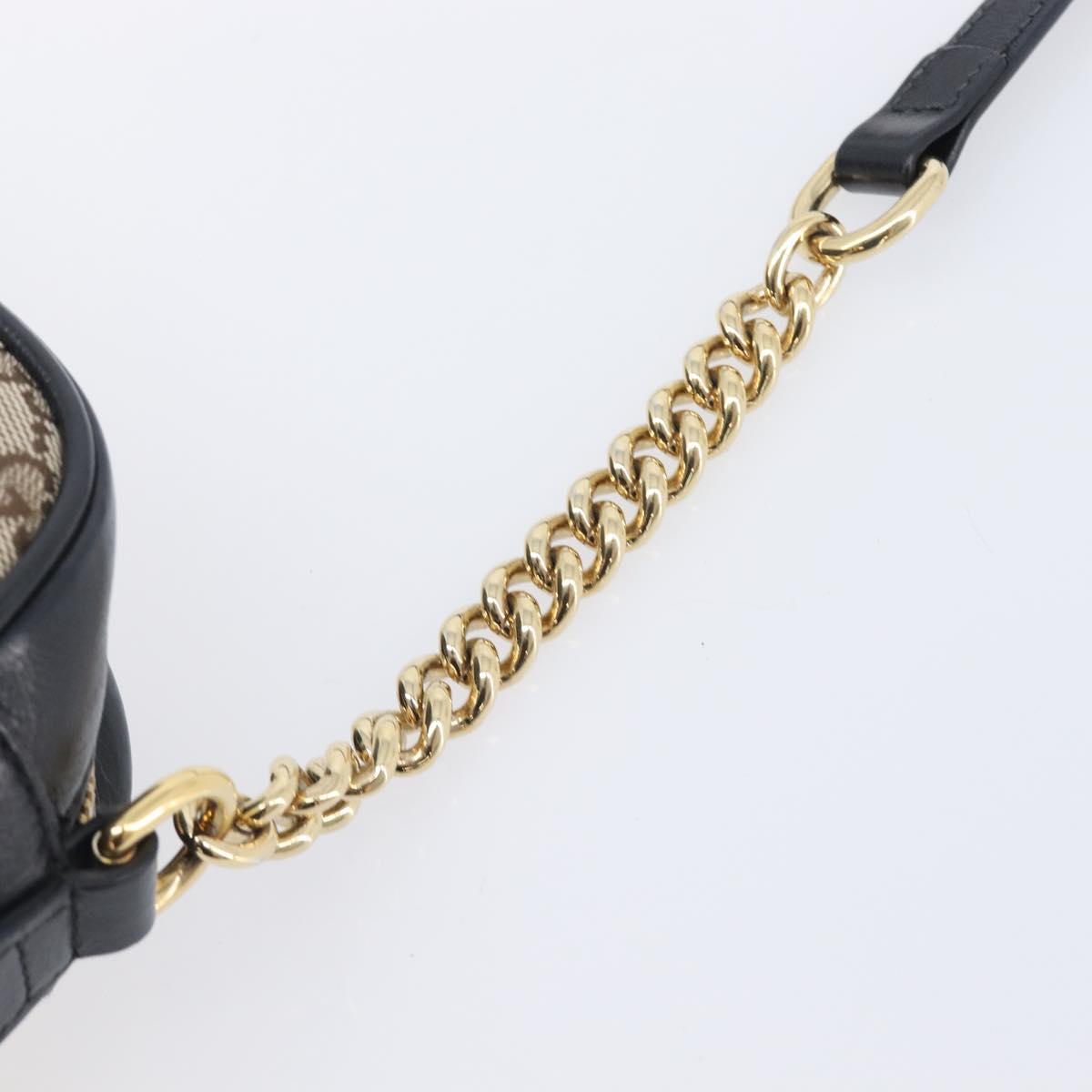 GUCCI GG Canvas GG Marmont Chain Shoulder Bag Black Gold 447632 Auth ka6623V