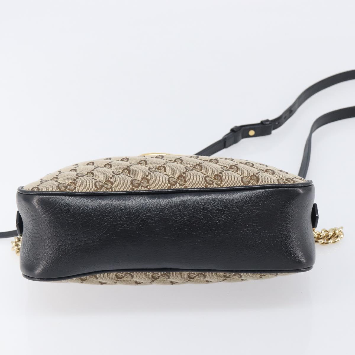 GUCCI GG Canvas GG Marmont Chain Shoulder Bag Black Gold 447632 Auth ka6623V