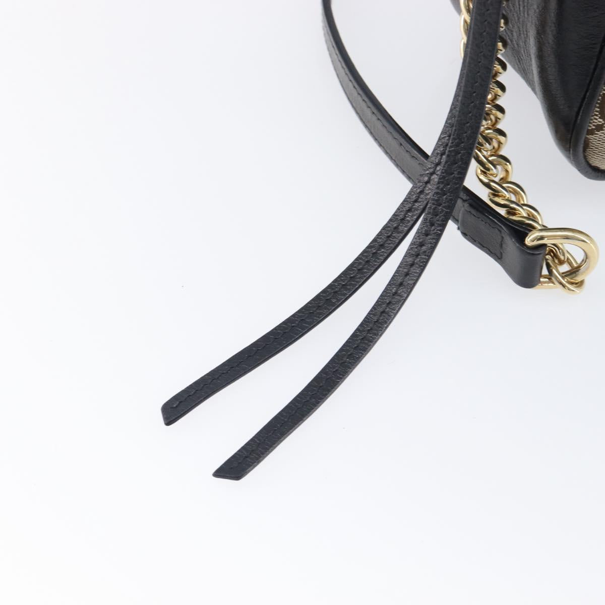 GUCCI GG Canvas GG Marmont Chain Shoulder Bag Black Gold 447632 Auth ka6623V