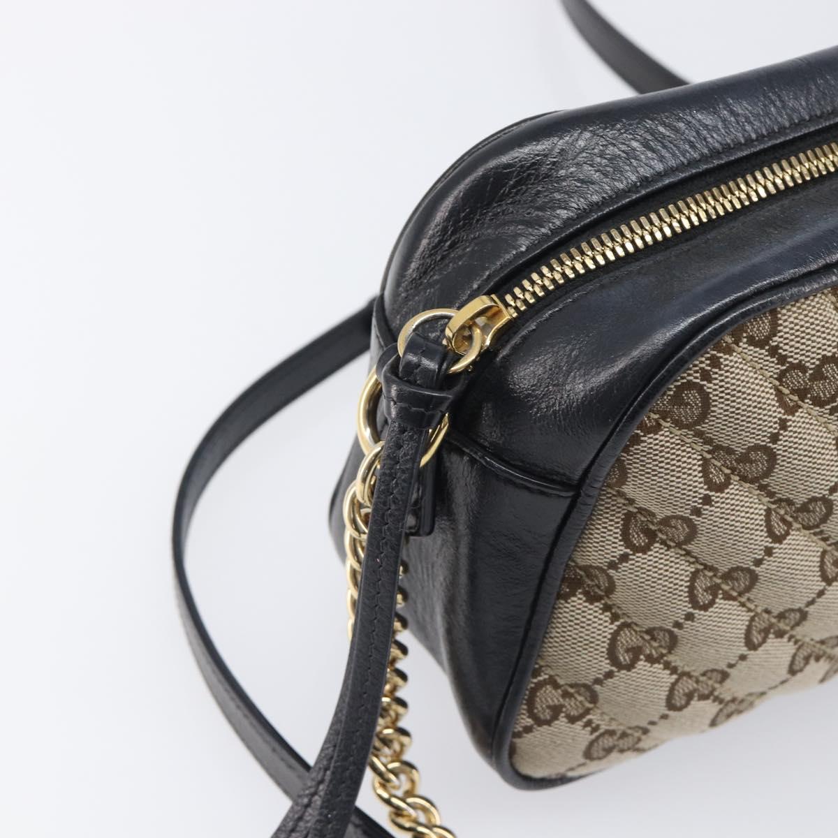 GUCCI GG Canvas GG Marmont Chain Shoulder Bag Black Gold 447632 Auth ka6623V