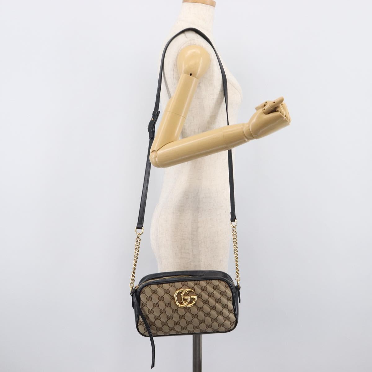 GUCCI GG Canvas GG Marmont Chain Shoulder Bag Black Gold 447632 Auth ka6623V