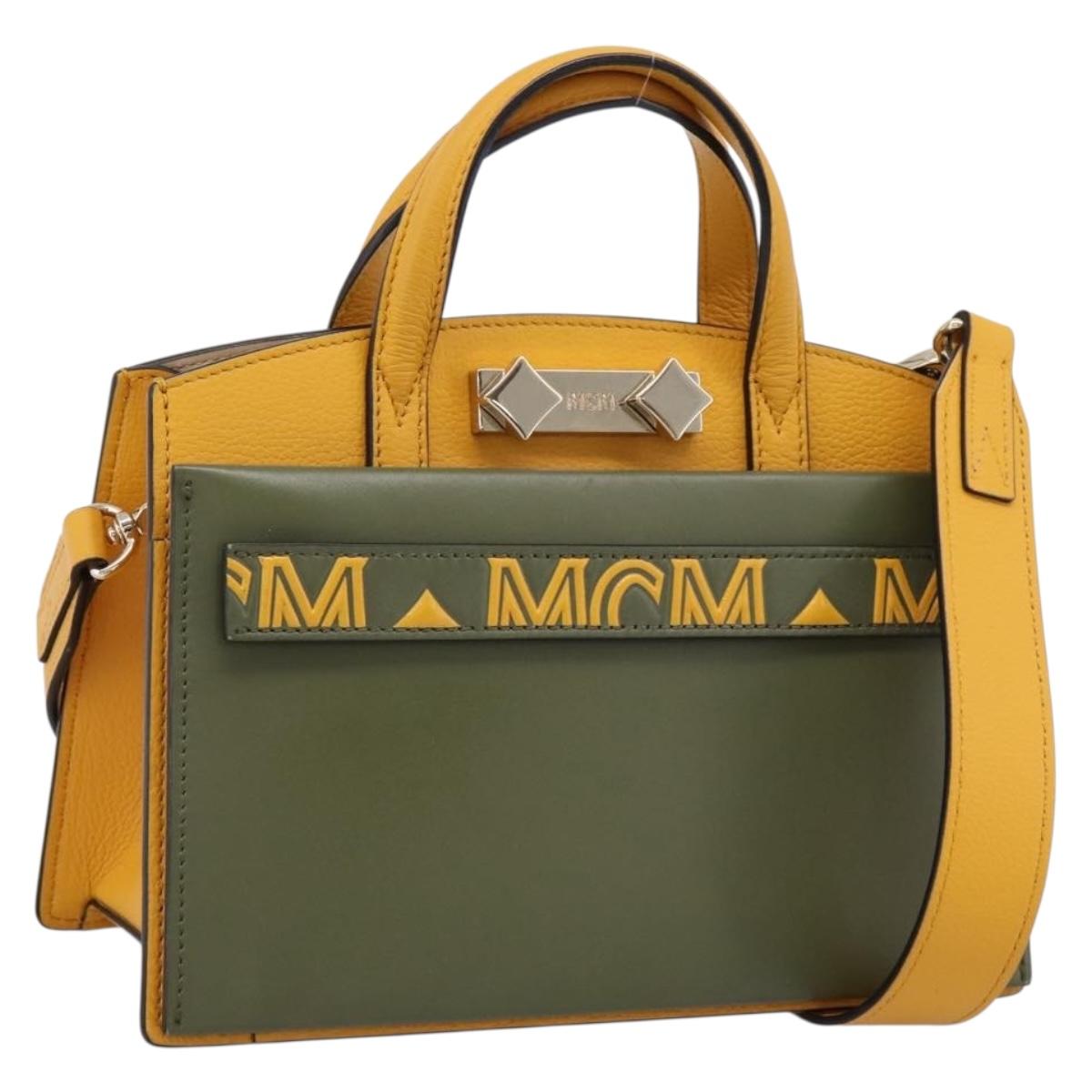 MCM Milan Line Shoulder Bag Leather Yellow Gold Auth ka6631