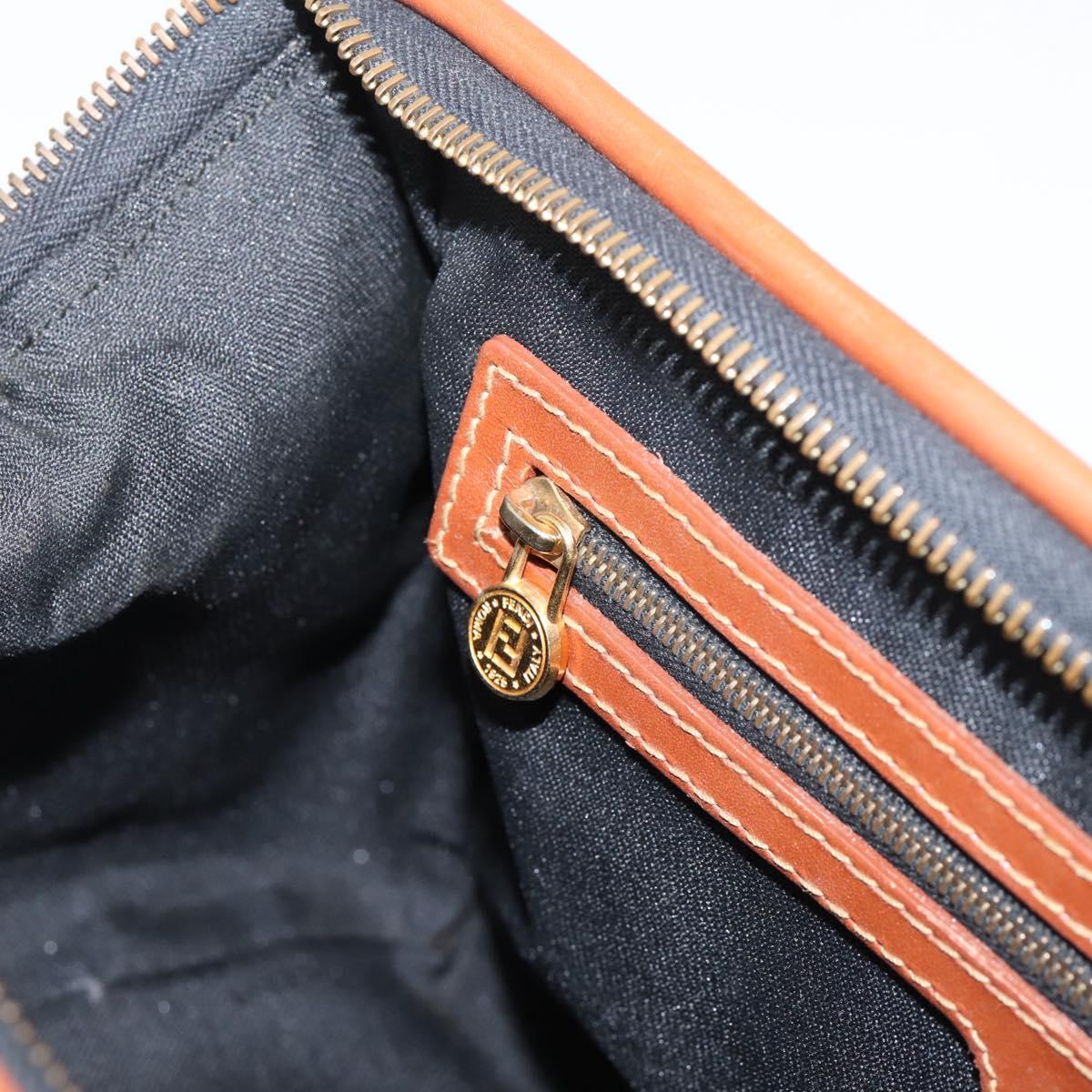 FENDI Pecan Canvas Hand Bag PVC Black Brown Auth ka6633