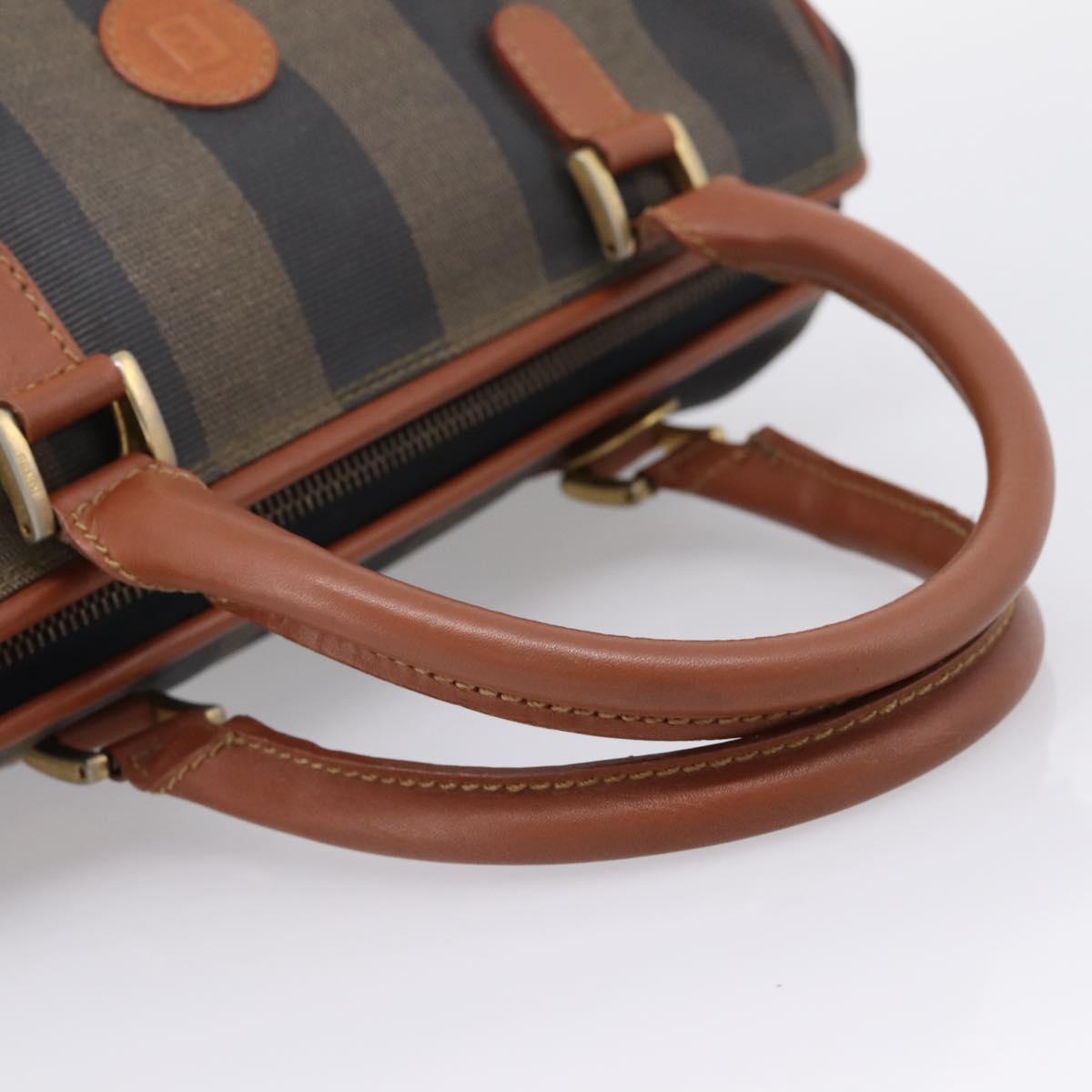 FENDI Pecan Canvas Hand Bag PVC Black Brown Auth ka6633