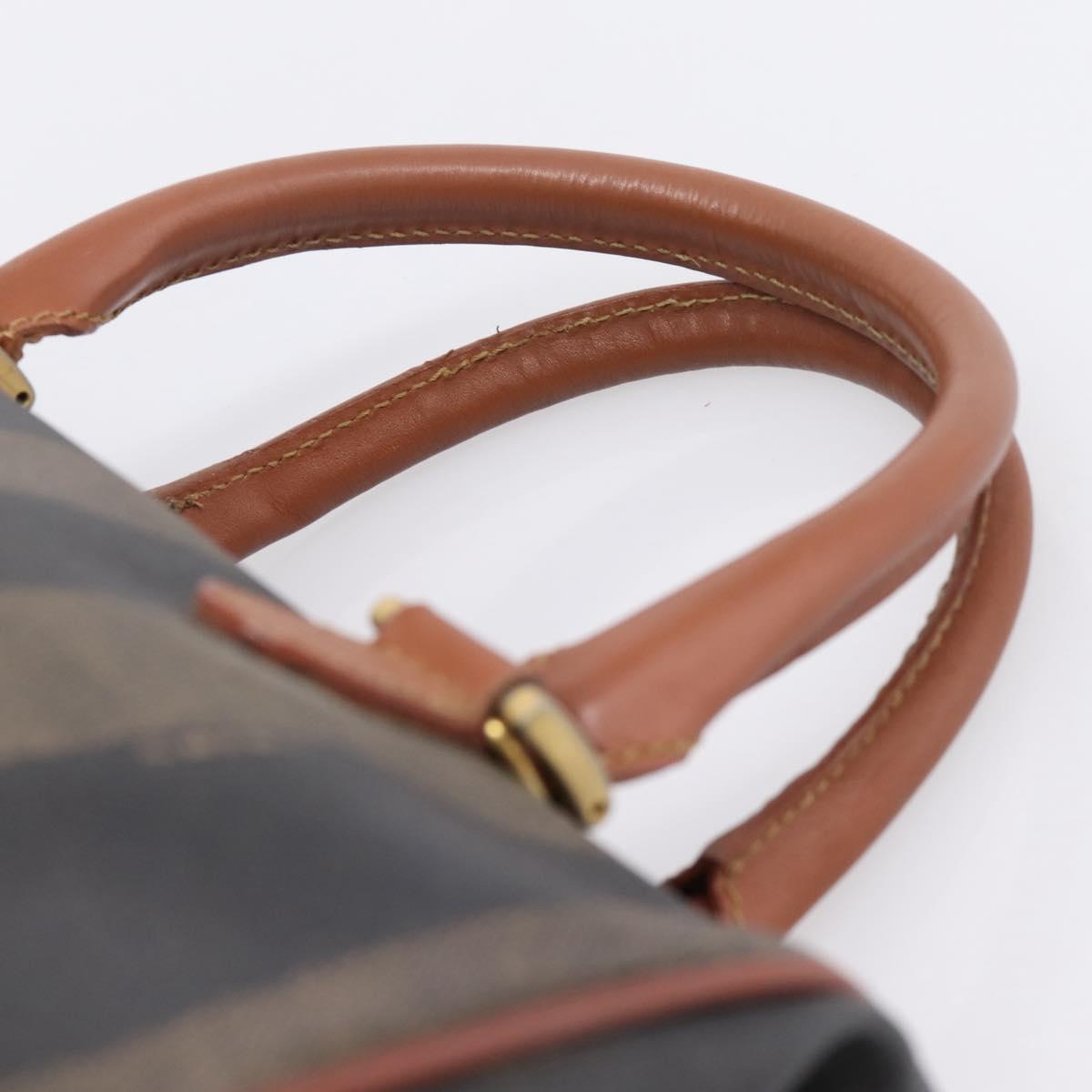 FENDI Pecan Canvas Hand Bag PVC Black Brown Auth ka6633