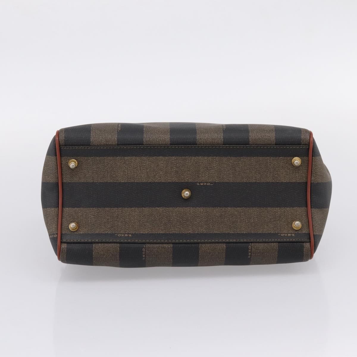 FENDI Pecan Canvas Hand Bag PVC Black Brown Auth ka6633