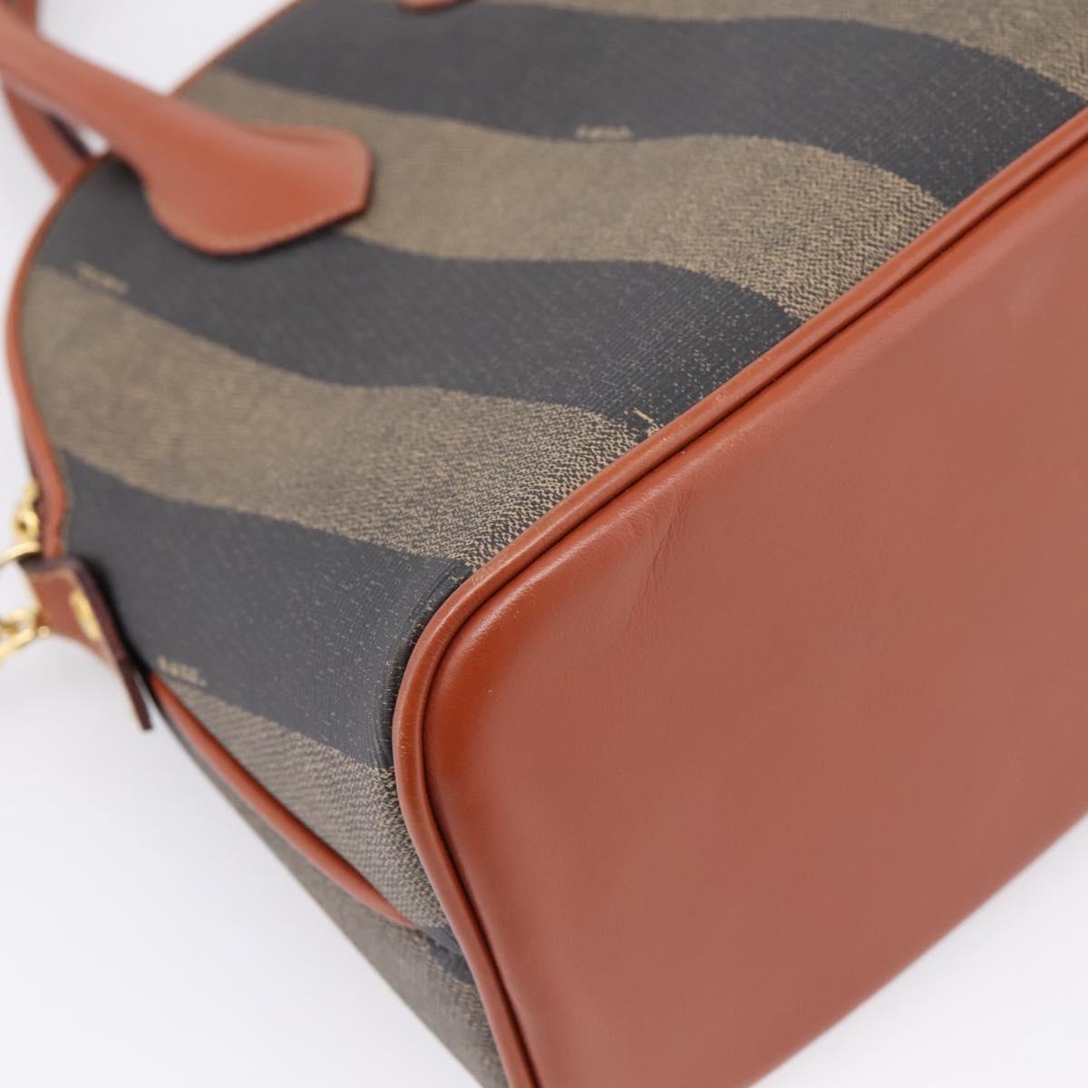 FENDI Pecan Canvas Hand Bag PVC 2way Black Brown Auth ka6634V
