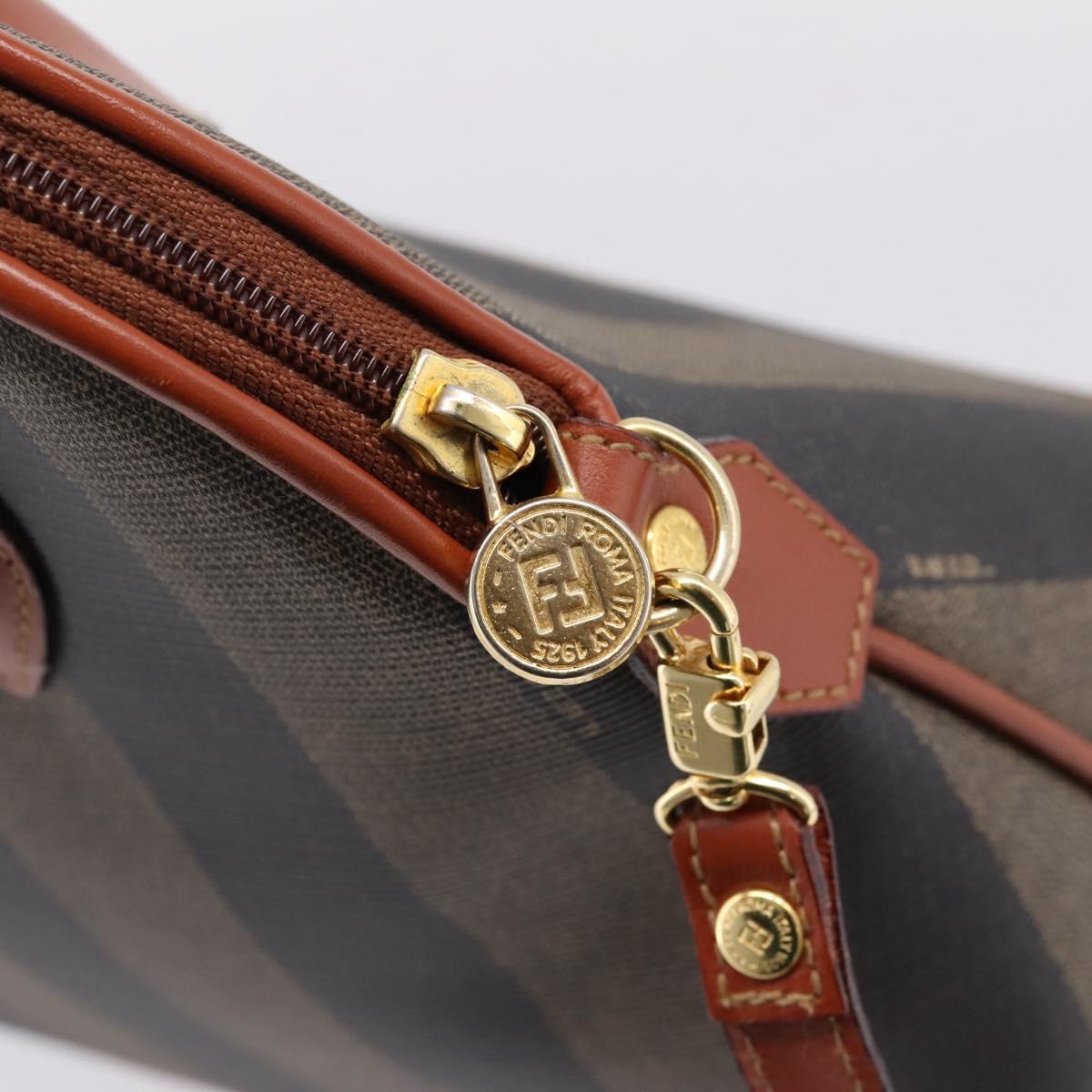 FENDI Pecan Canvas Hand Bag PVC 2way Black Brown Auth ka6634V
