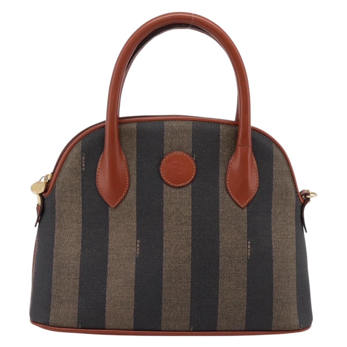 FENDI Pecan Canvas Hand Bag PVC 2way Black Brown Auth ka6634V