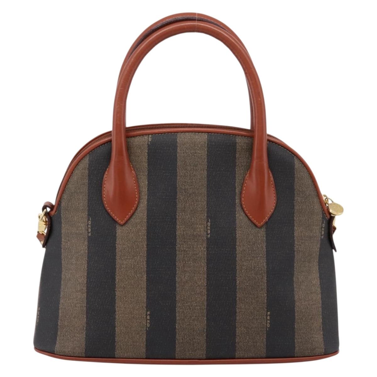 FENDI Pecan Canvas Hand Bag PVC 2way Black Brown Auth ka6634V