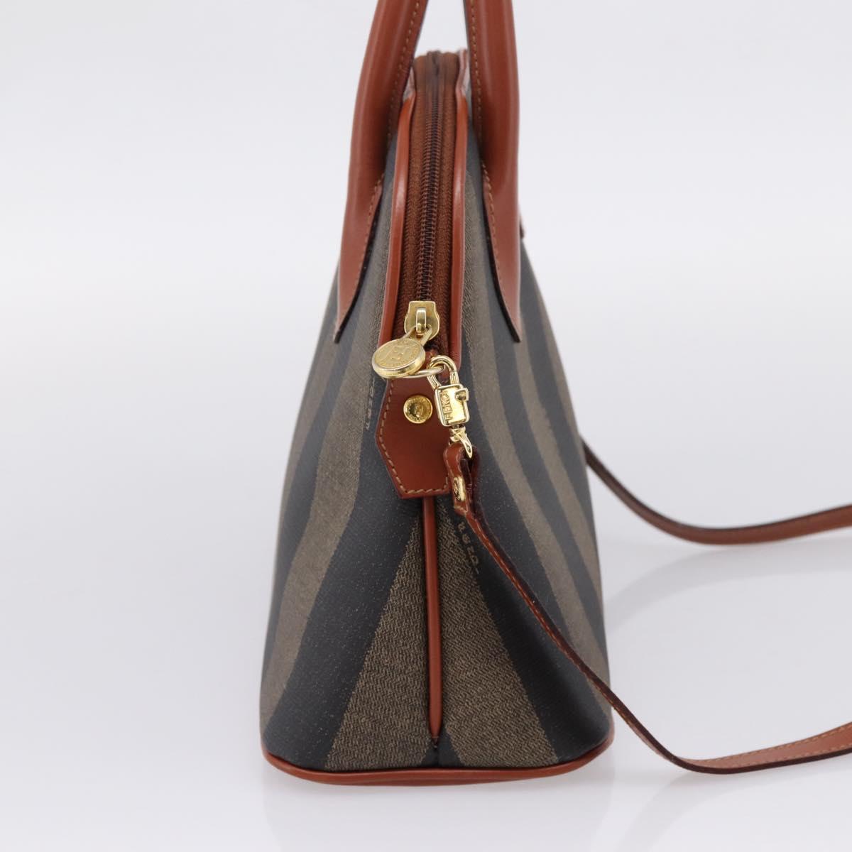 FENDI Pecan Canvas Hand Bag PVC 2way Black Brown Auth ka6634V