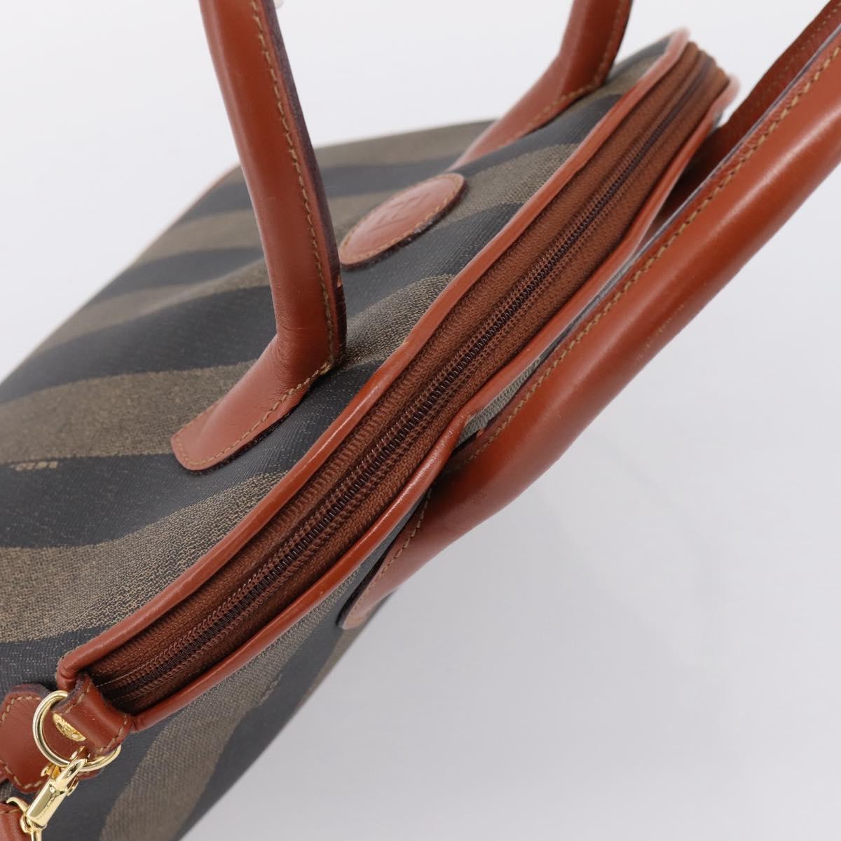 FENDI Pecan Canvas Hand Bag PVC 2way Black Brown Auth ka6634V