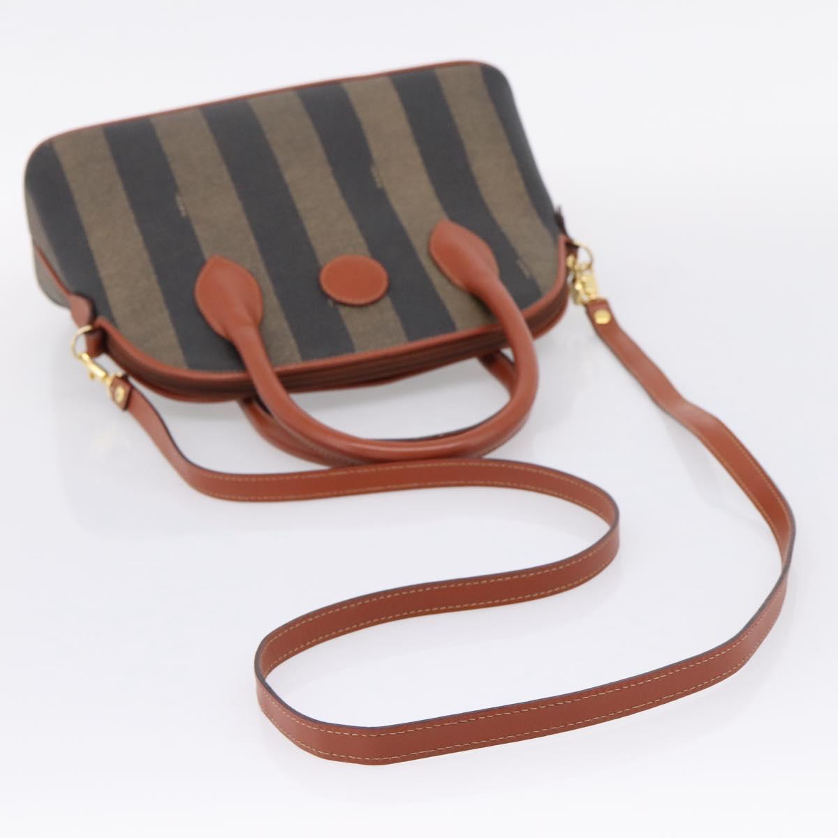 FENDI Pecan Canvas Hand Bag PVC 2way Black Brown Auth ka6634V