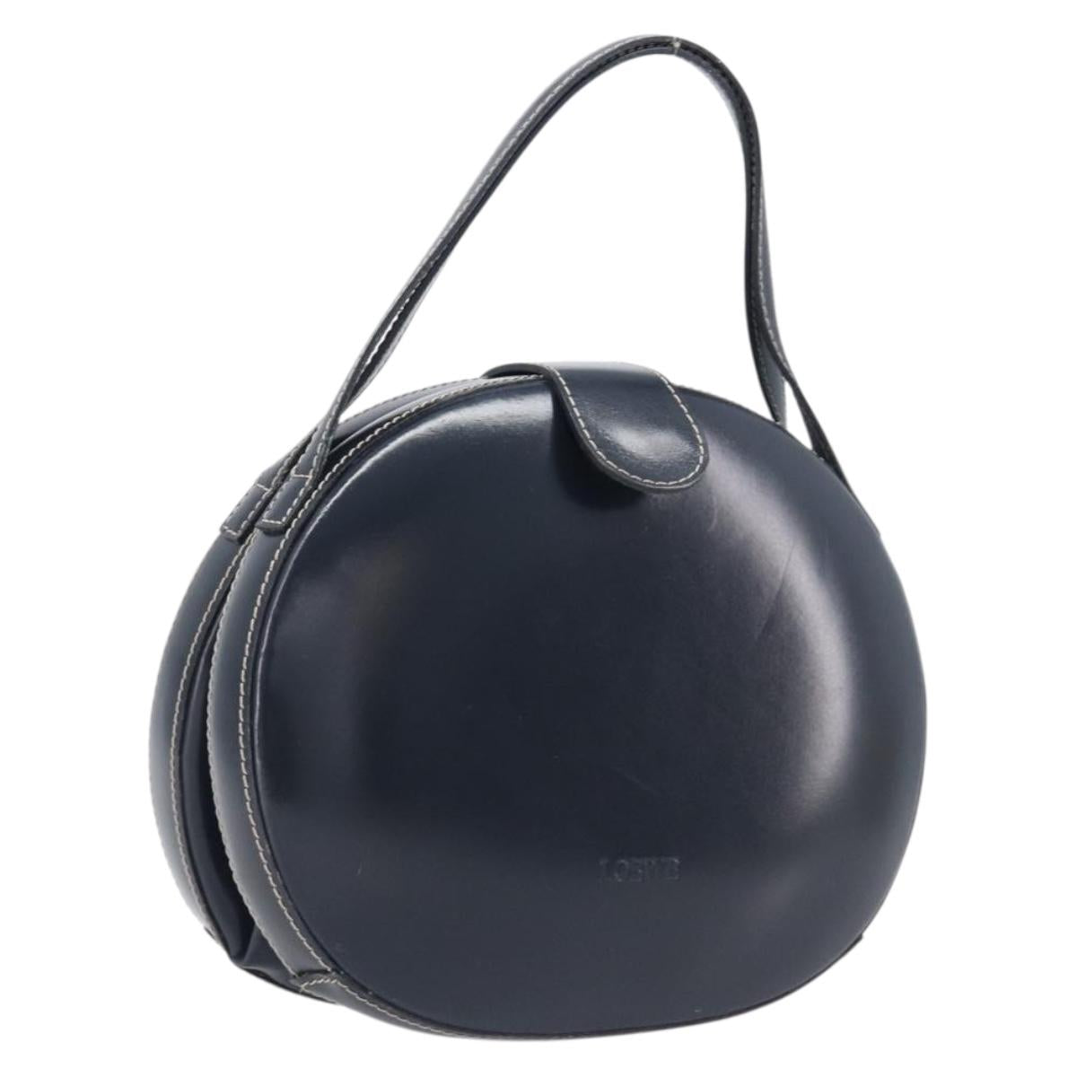 LOEWE Hand Bag Leather Navy Gold Auth ka6635A