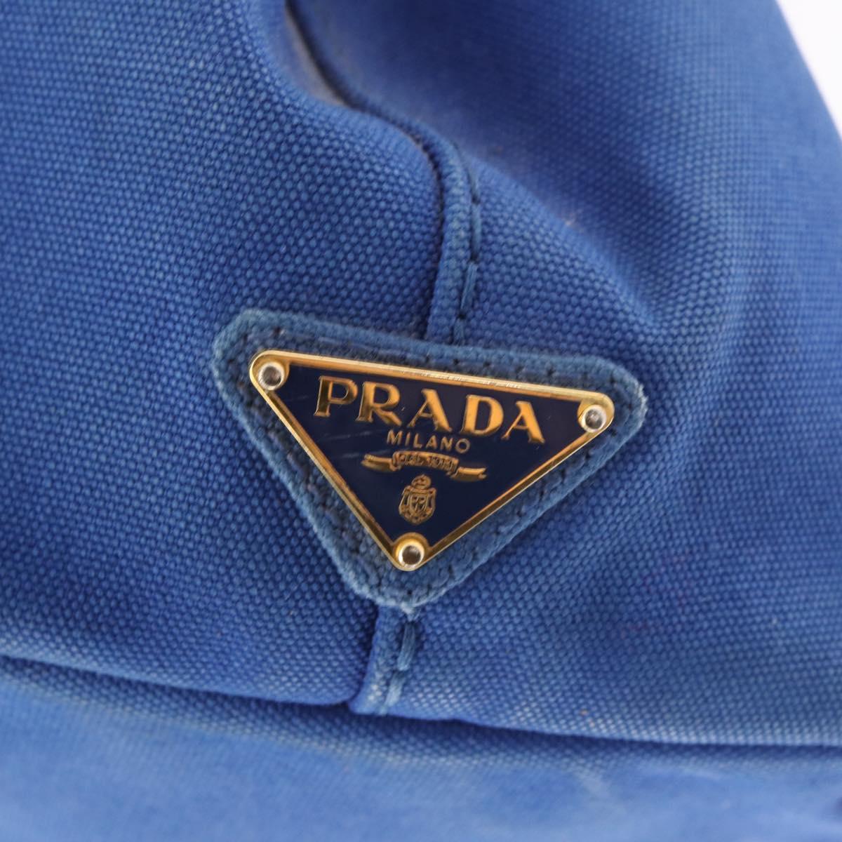 PRADA Canapa MM Hand Bag Canvas Blue Gold Auth ka664