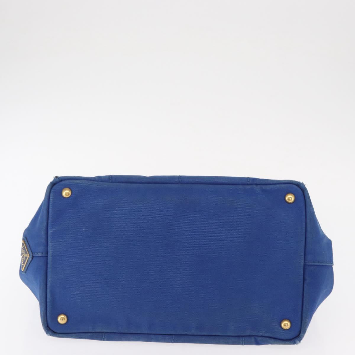 PRADA Canapa MM Hand Bag Canvas Blue Gold Auth ka664