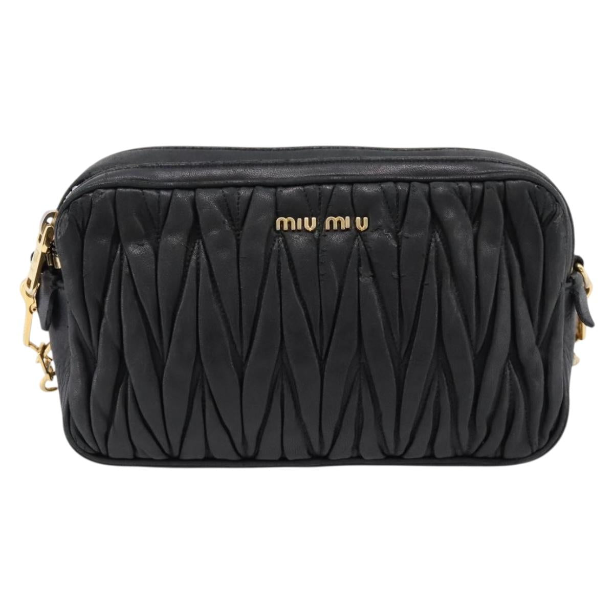 Miu Miu Matelasse Shoulder Bag Leather Black Gold Auth ka6641