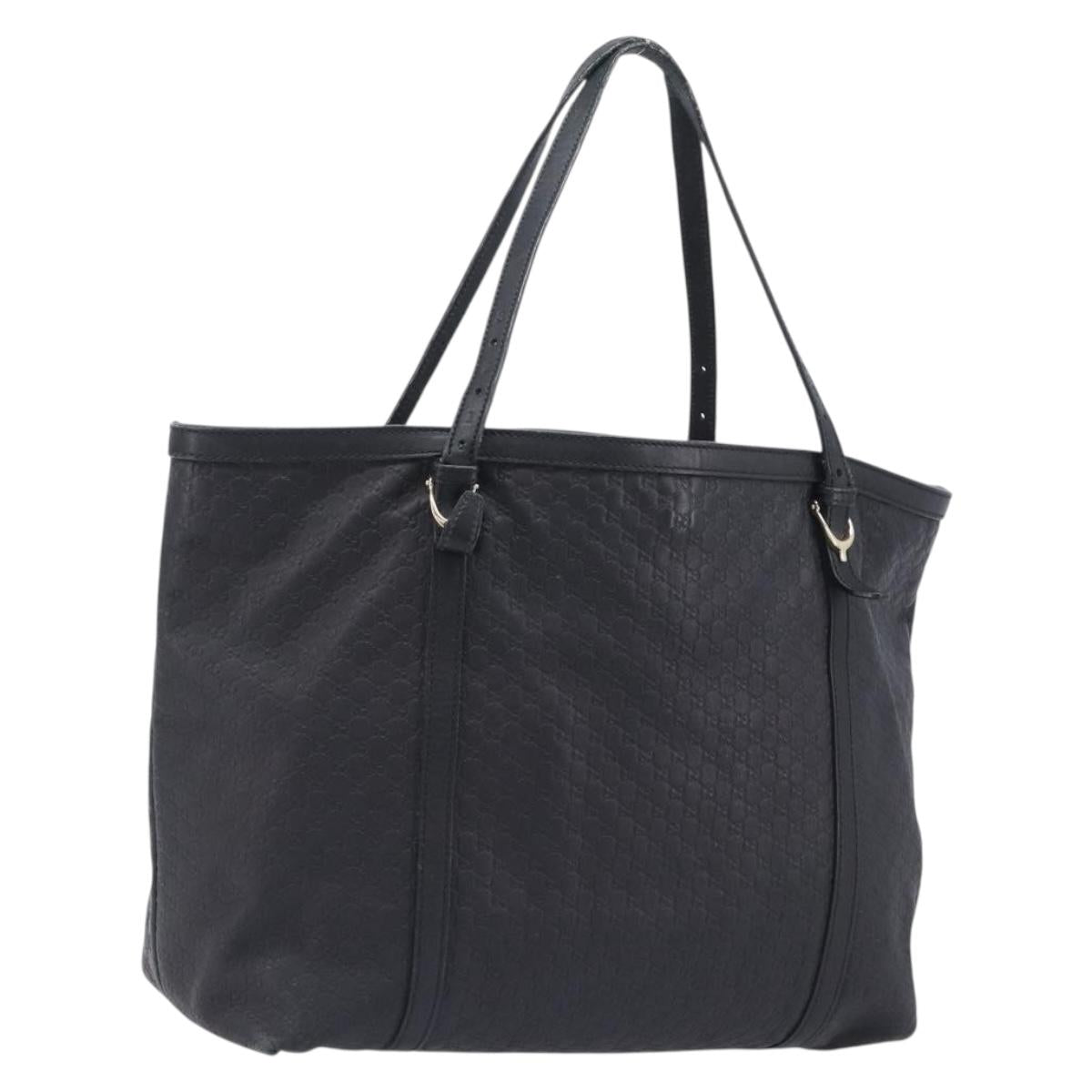 GUCCI Micro GG Canvas Guccissima Tote Bag Leather Black Gold 449647 Auth ka6642