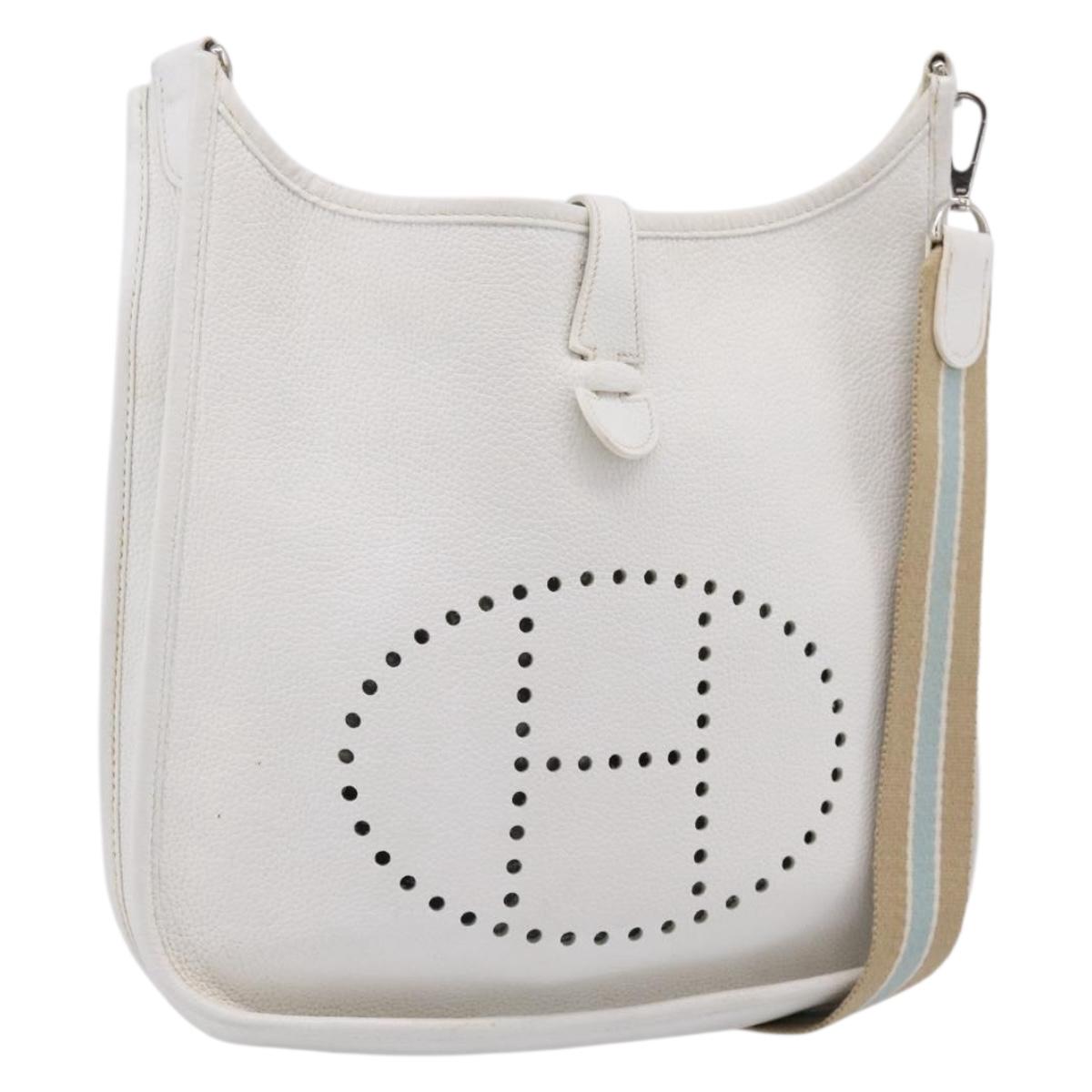 HERMES Evelyn 1GM Shoulder Bag Togo White Silver Auth ka6646V