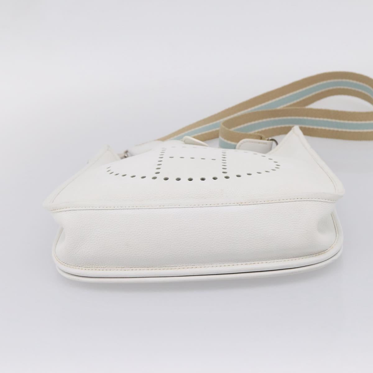 HERMES Evelyn 1GM Shoulder Bag Togo White Silver Auth ka6646V