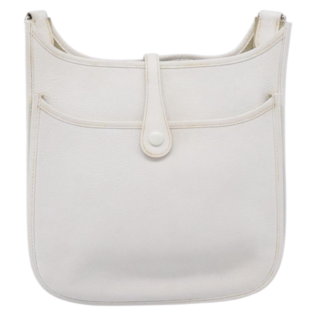 HERMES Evelyn 1GM Shoulder Bag Togo White Silver Auth ka6646V