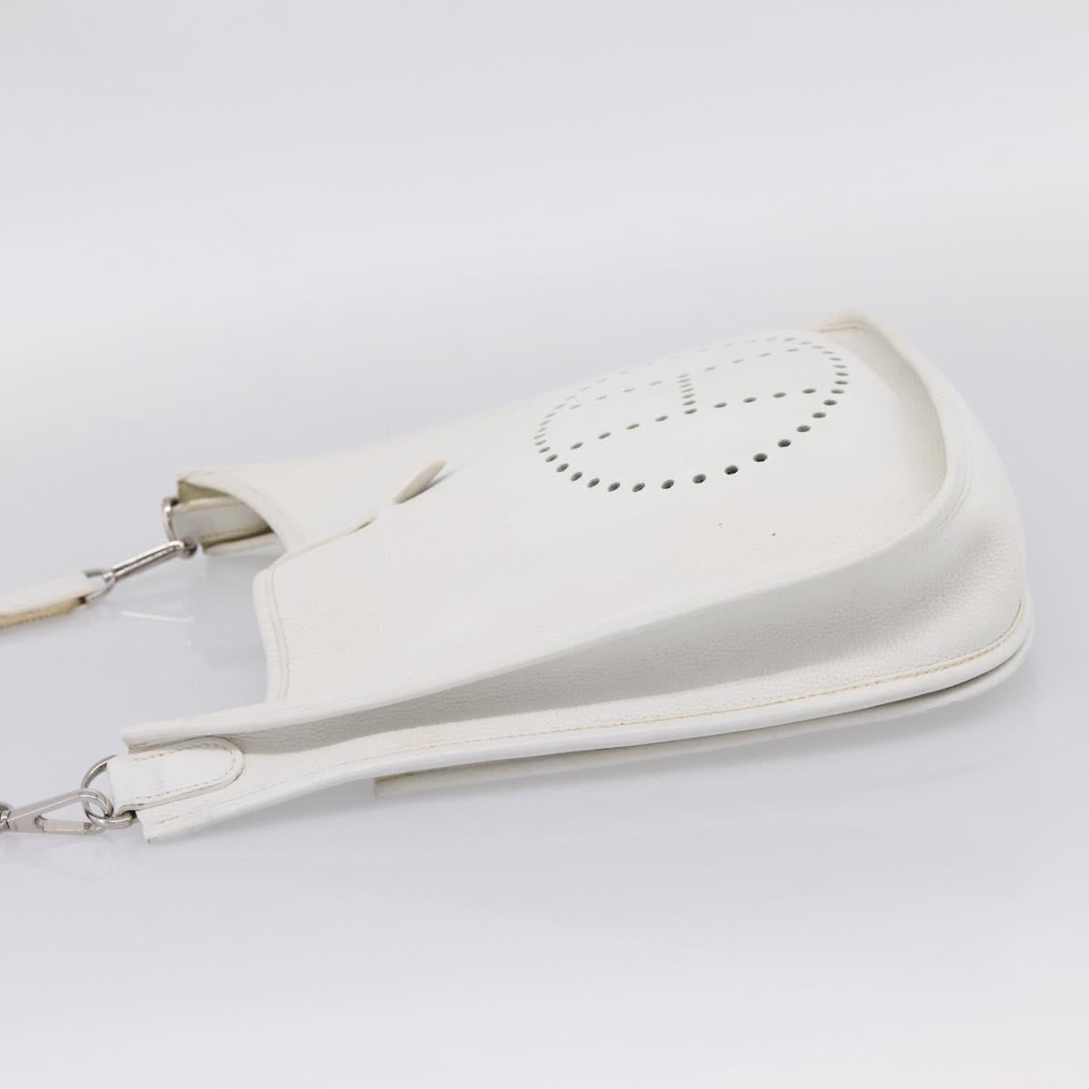 HERMES Evelyn 1GM Shoulder Bag Togo White Silver Auth ka6646V