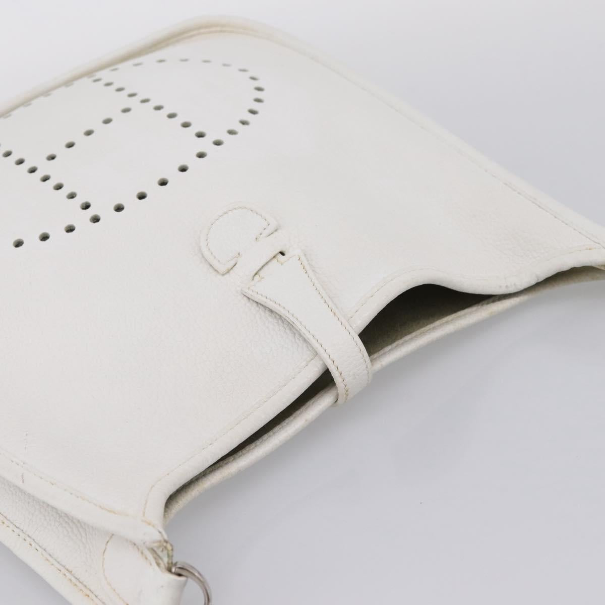 HERMES Evelyn 1GM Shoulder Bag Togo White Silver Auth ka6646V