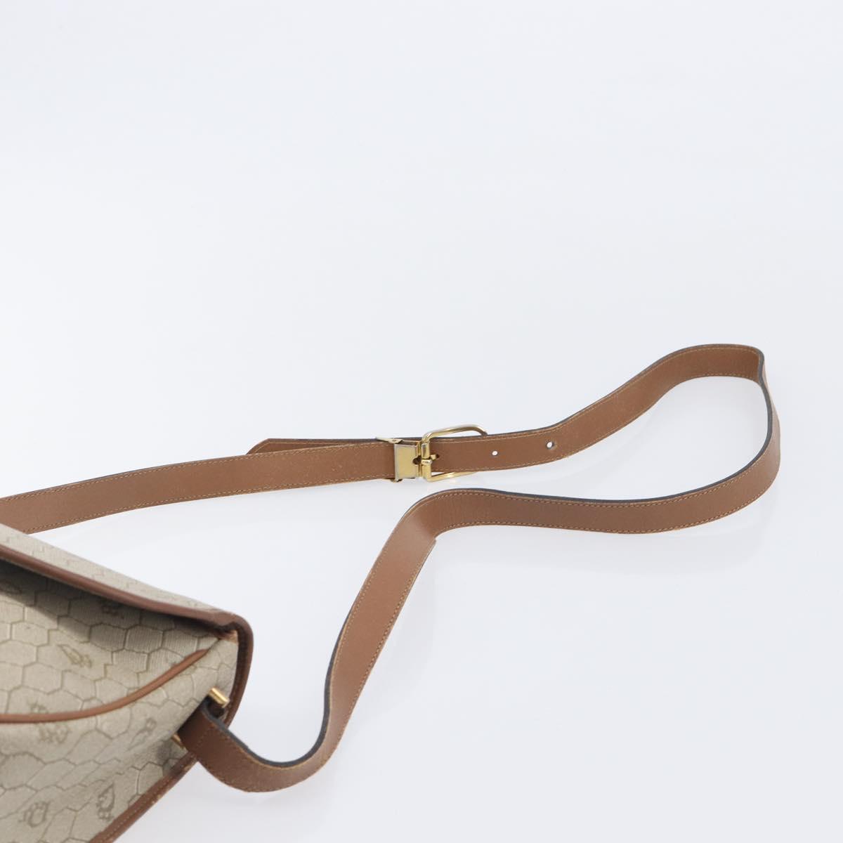 Christian Dior Honeycomb Canvas Shoulder Bag PVC Beige Gold Auth ka6648