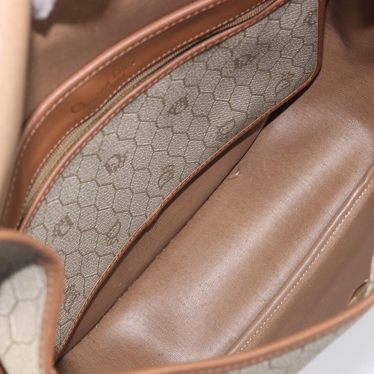 Christian Dior Honeycomb Canvas Shoulder Bag PVC Beige Gold Auth ka6648