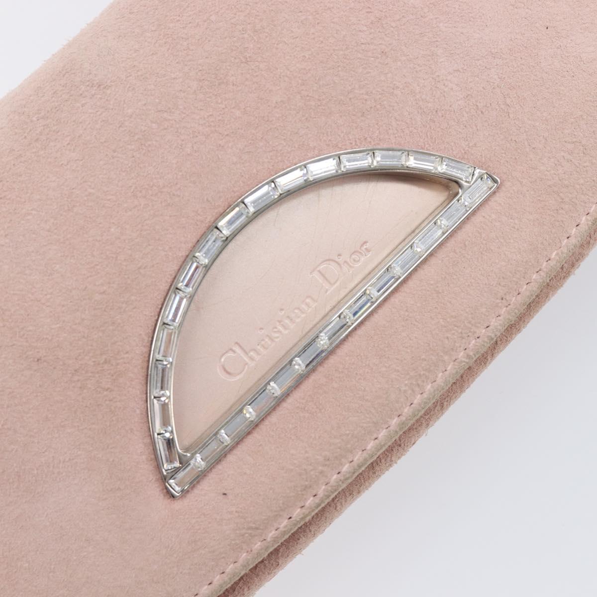 Christian Dior Maris Pearl Shoulder Bag Suede Pink Silver Auth ka6650