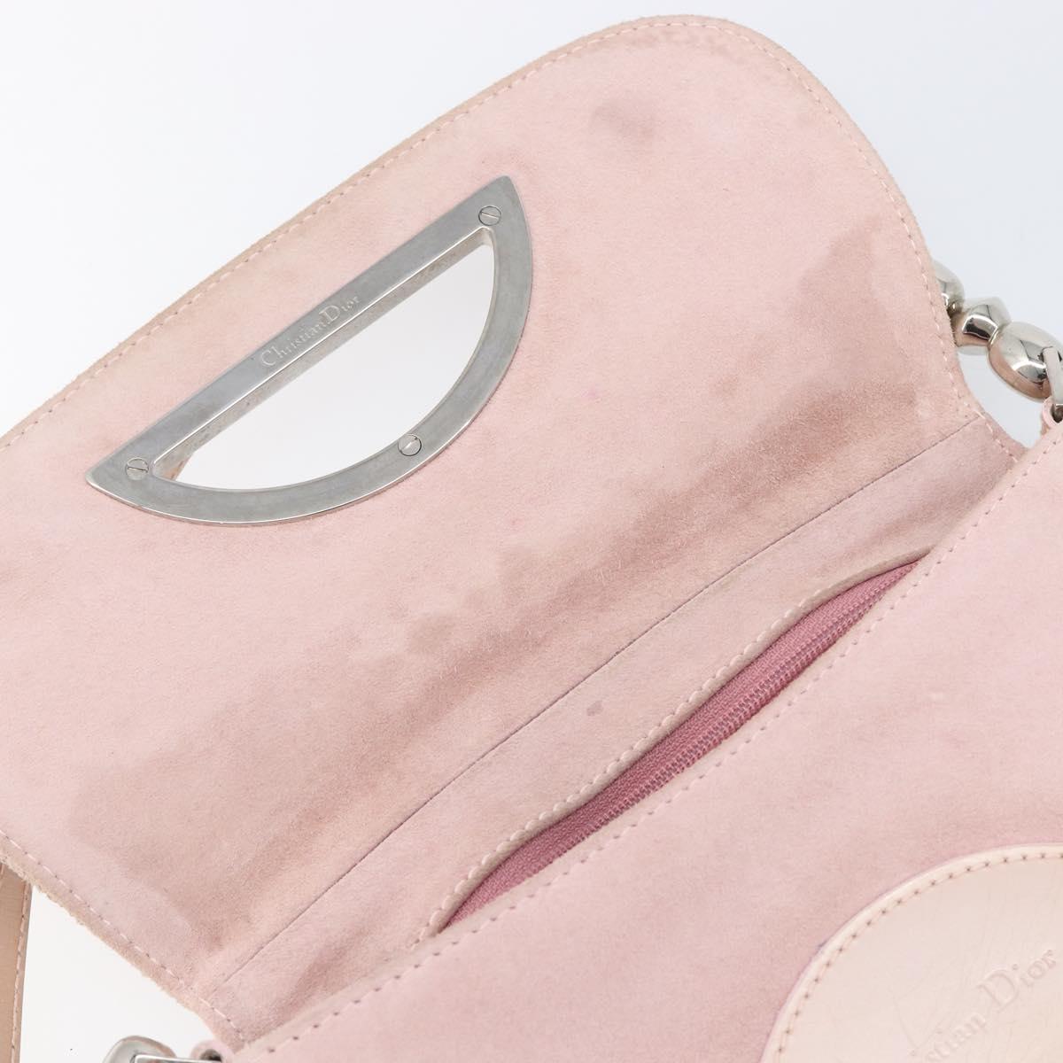 Christian Dior Maris Pearl Shoulder Bag Suede Pink Silver Auth ka6650