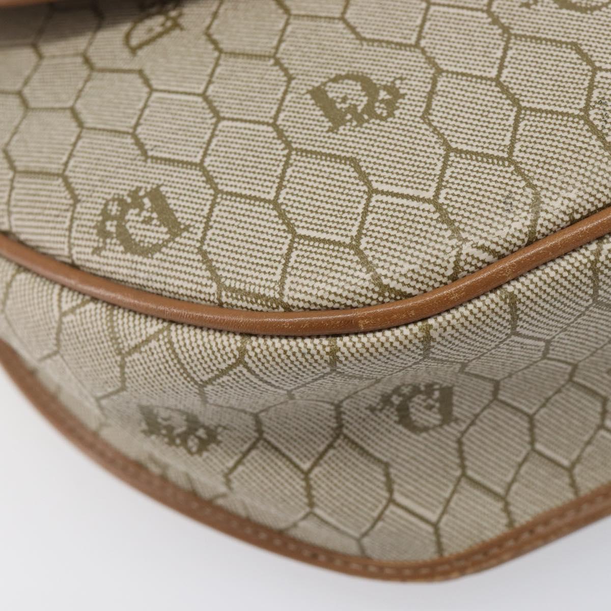 Christian Dior Honeycomb Canvas Shoulder Bag PVC Beige Gold Auth ka6652