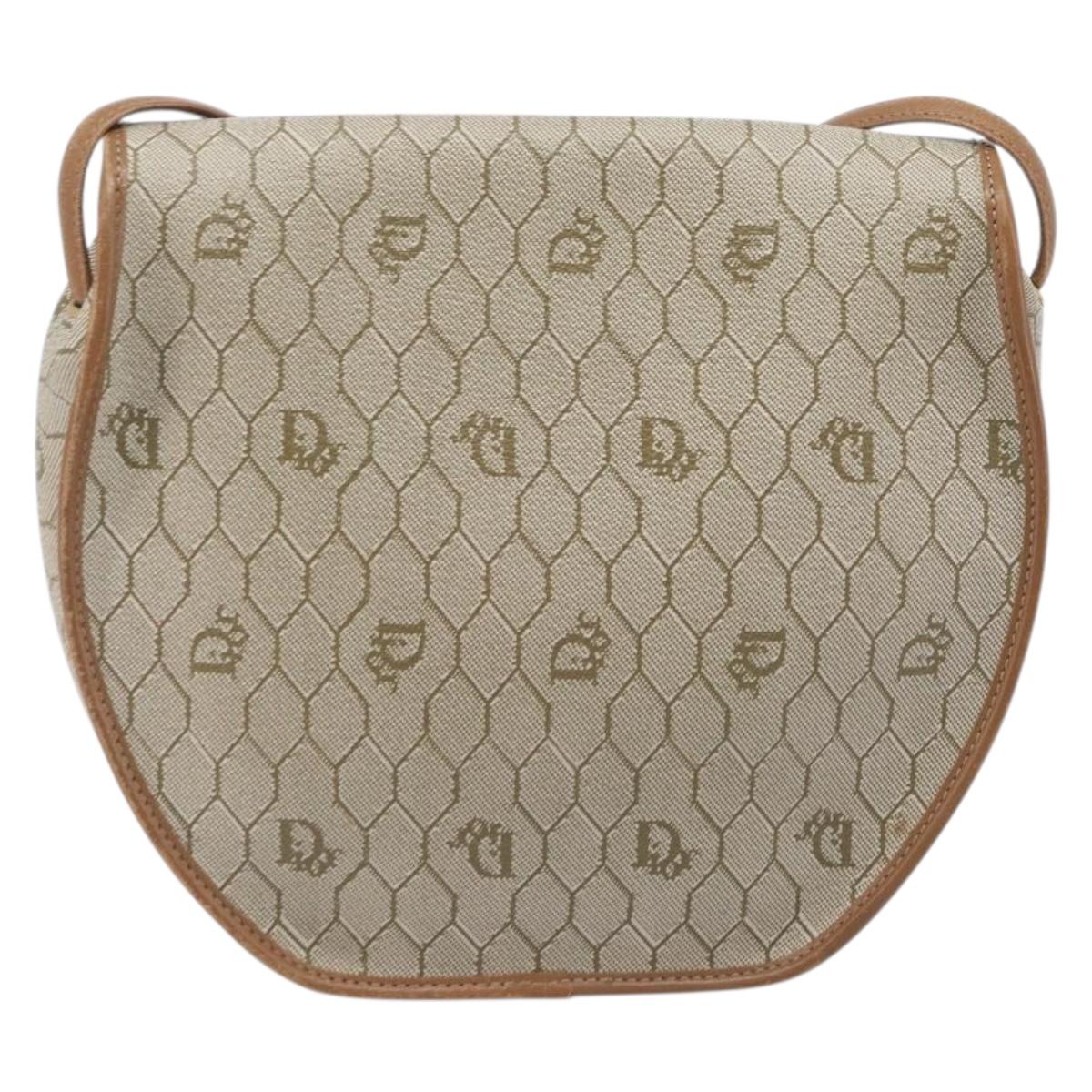 Christian Dior Honeycomb Canvas Shoulder Bag PVC Beige Gold Auth ka6652