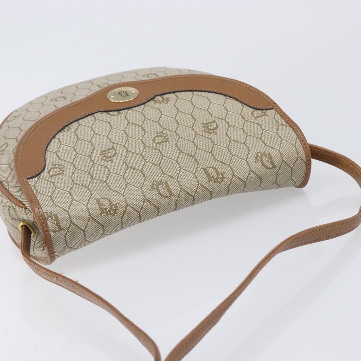 Christian Dior Honeycomb Canvas Shoulder Bag PVC Beige Gold Auth ka6652
