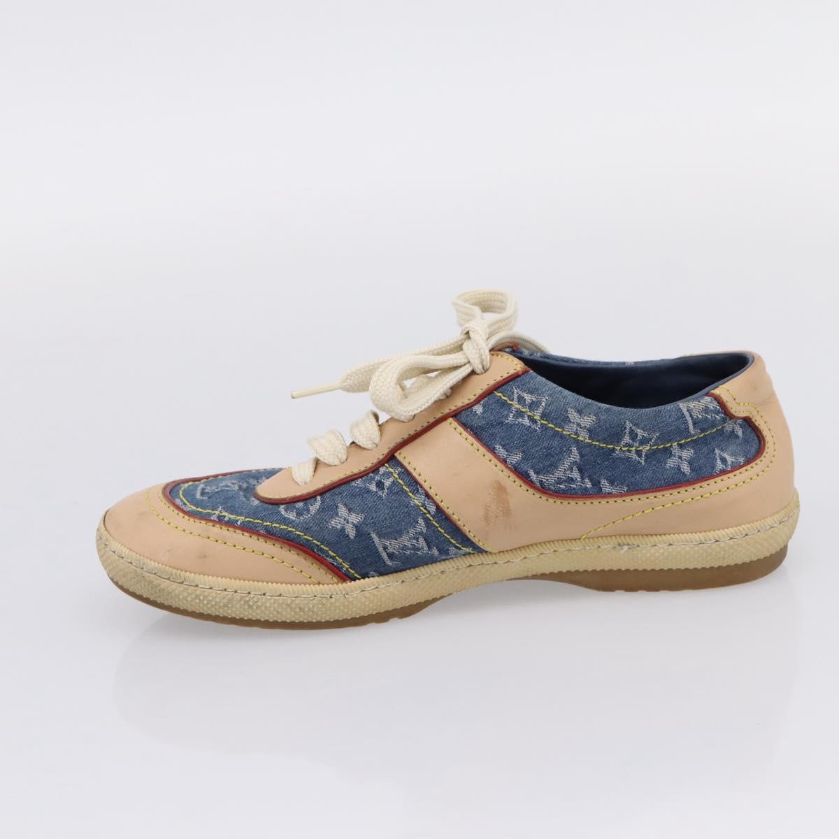 LOUIS VUITTON Monogram Denim Sneakers 34 1/2 Blue LV Auth ka6657