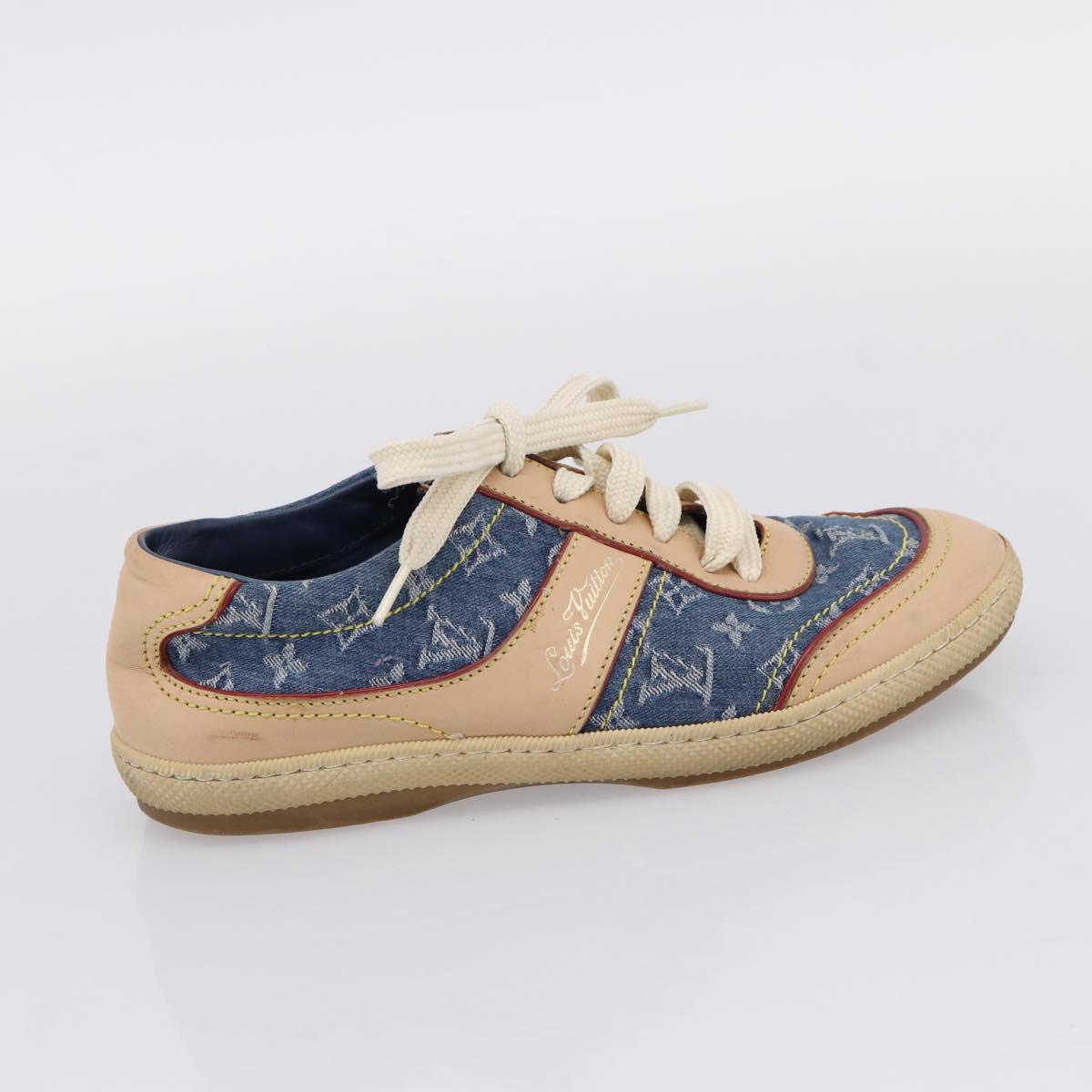 LOUIS VUITTON Monogram Denim Sneakers 34 1/2 Blue LV Auth ka6657