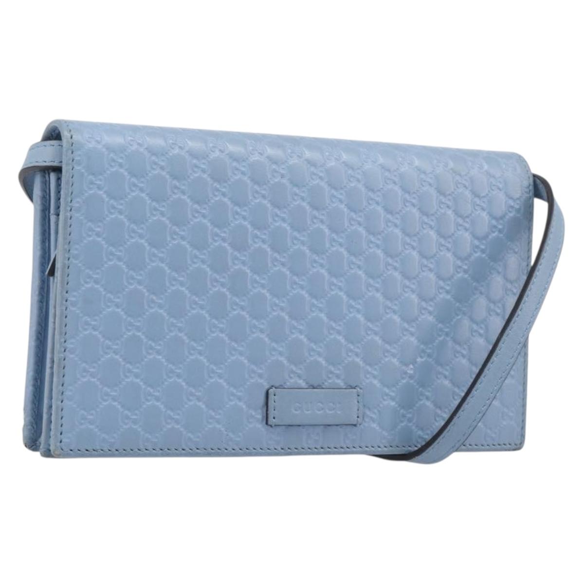 GUCCI Micro GG Canvas Guccissima Shoulder Wallet Leather Blue 466507 Auth ka6660