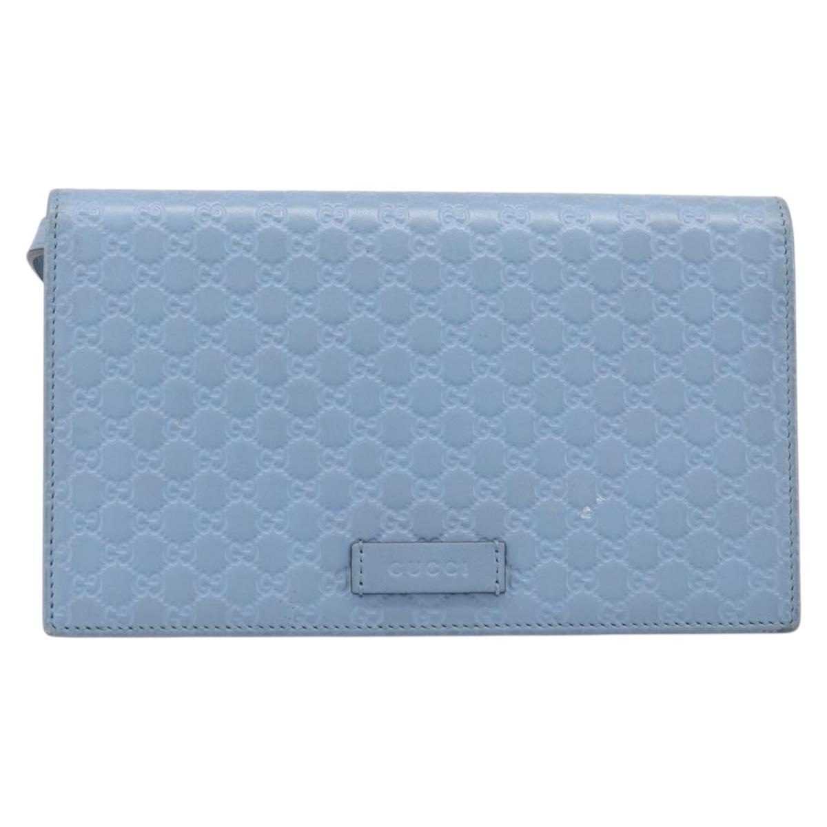 GUCCI Micro GG Canvas Guccissima Shoulder Wallet Leather Blue 466507 Auth ka6660