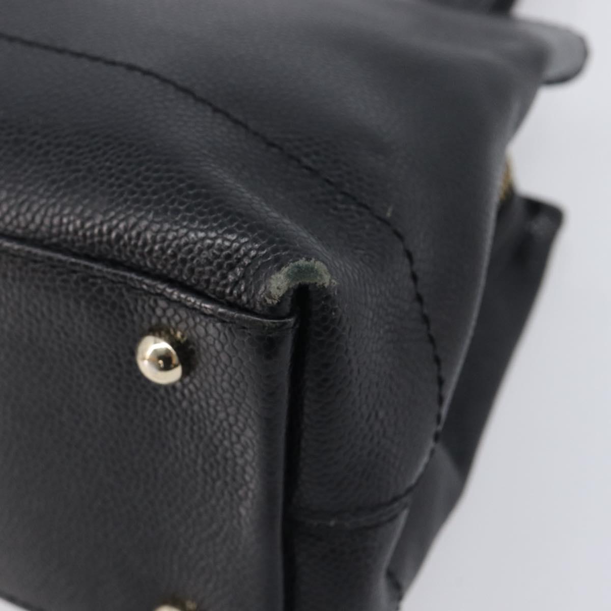 CHANEL COCO Mark Tote Bag Caviar Skin Black Gold Tone CC Auth ka6665