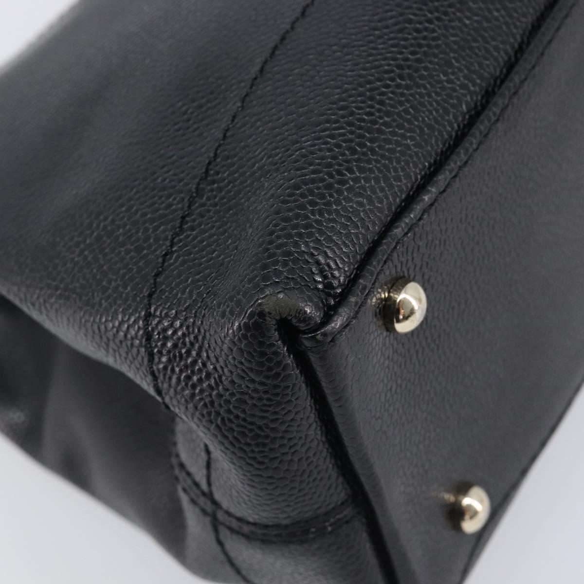 CHANEL COCO Mark Tote Bag Caviar Skin Black Gold Tone CC Auth ka6665
