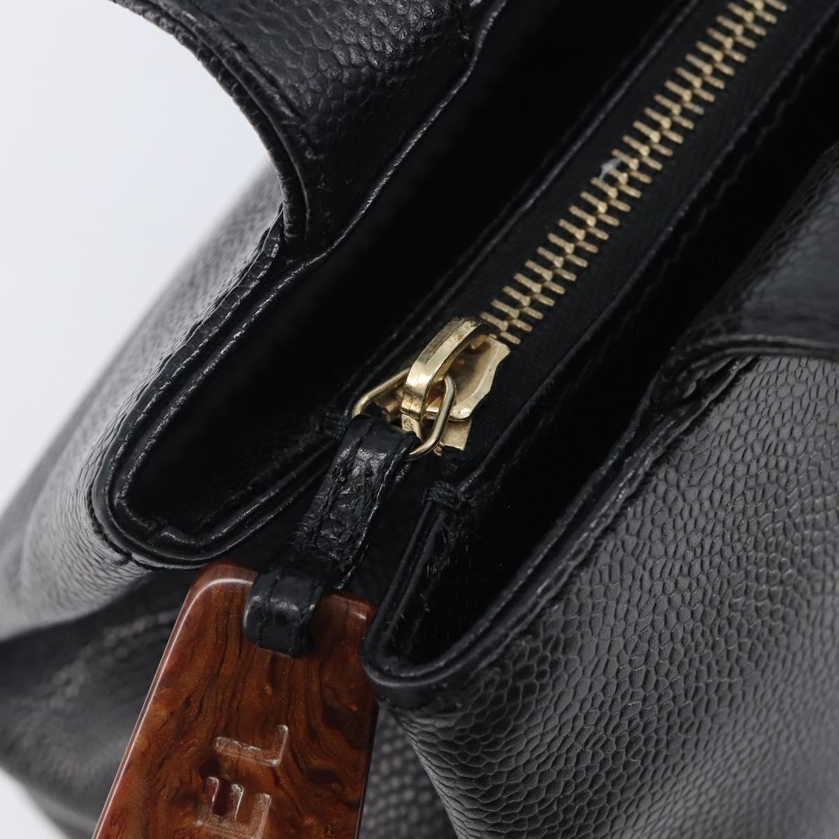 CHANEL COCO Mark Tote Bag Caviar Skin Black Gold Tone CC Auth ka6665
