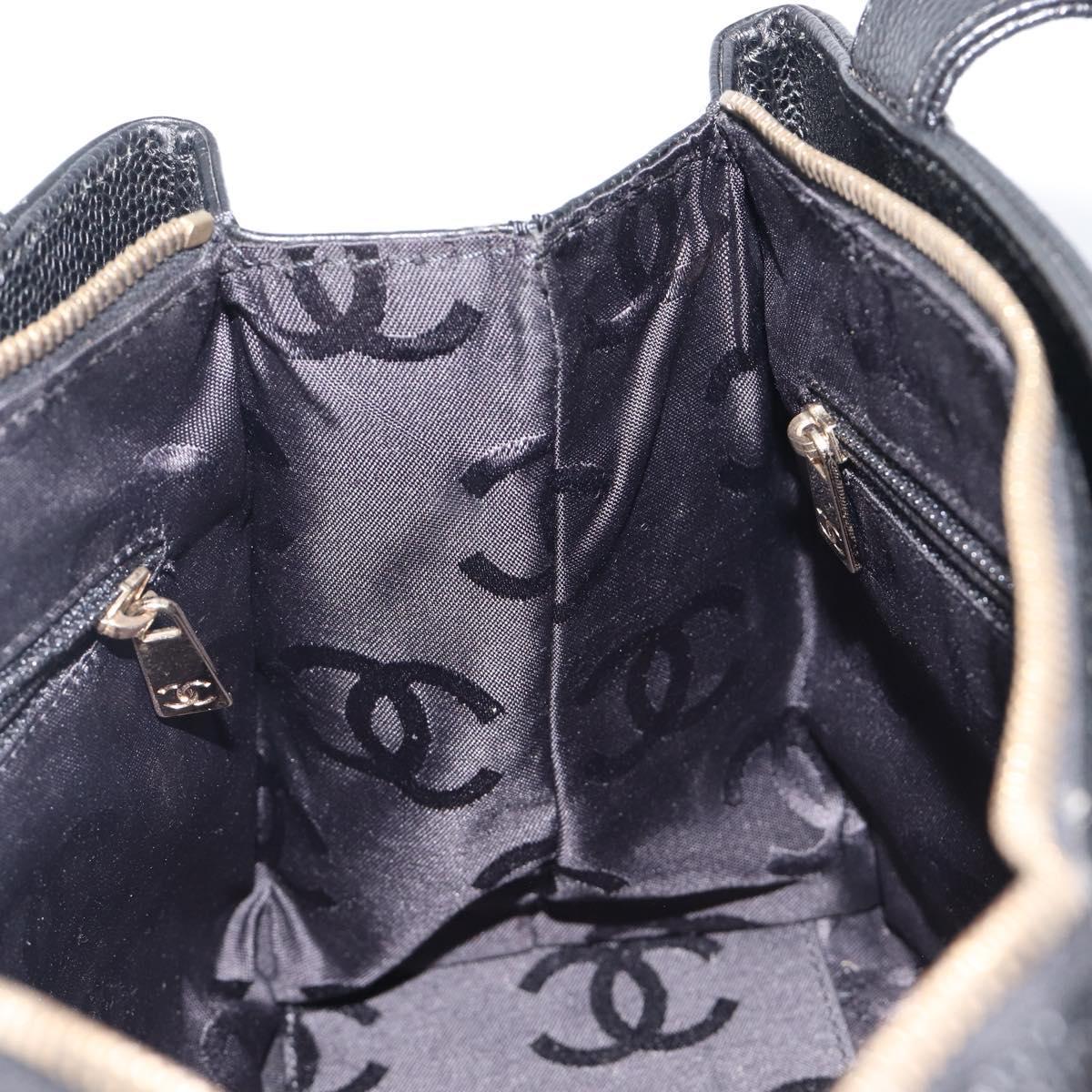 CHANEL COCO Mark Tote Bag Caviar Skin Black Gold Tone CC Auth ka6665