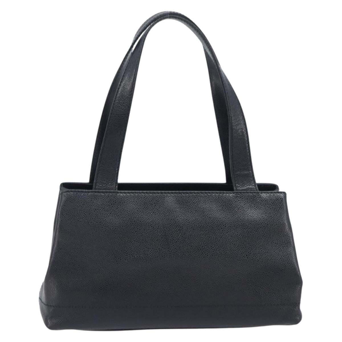 CHANEL COCO Mark Tote Bag Caviar Skin Black Gold Tone CC Auth ka6665