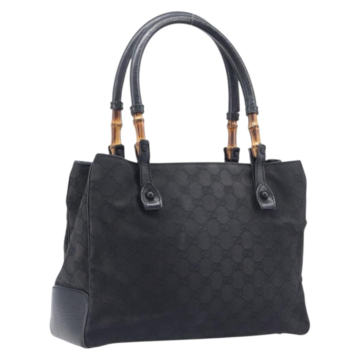 GUCCI GG Canvas Bamboo Hand Bag Black 112526 Auth ka6667