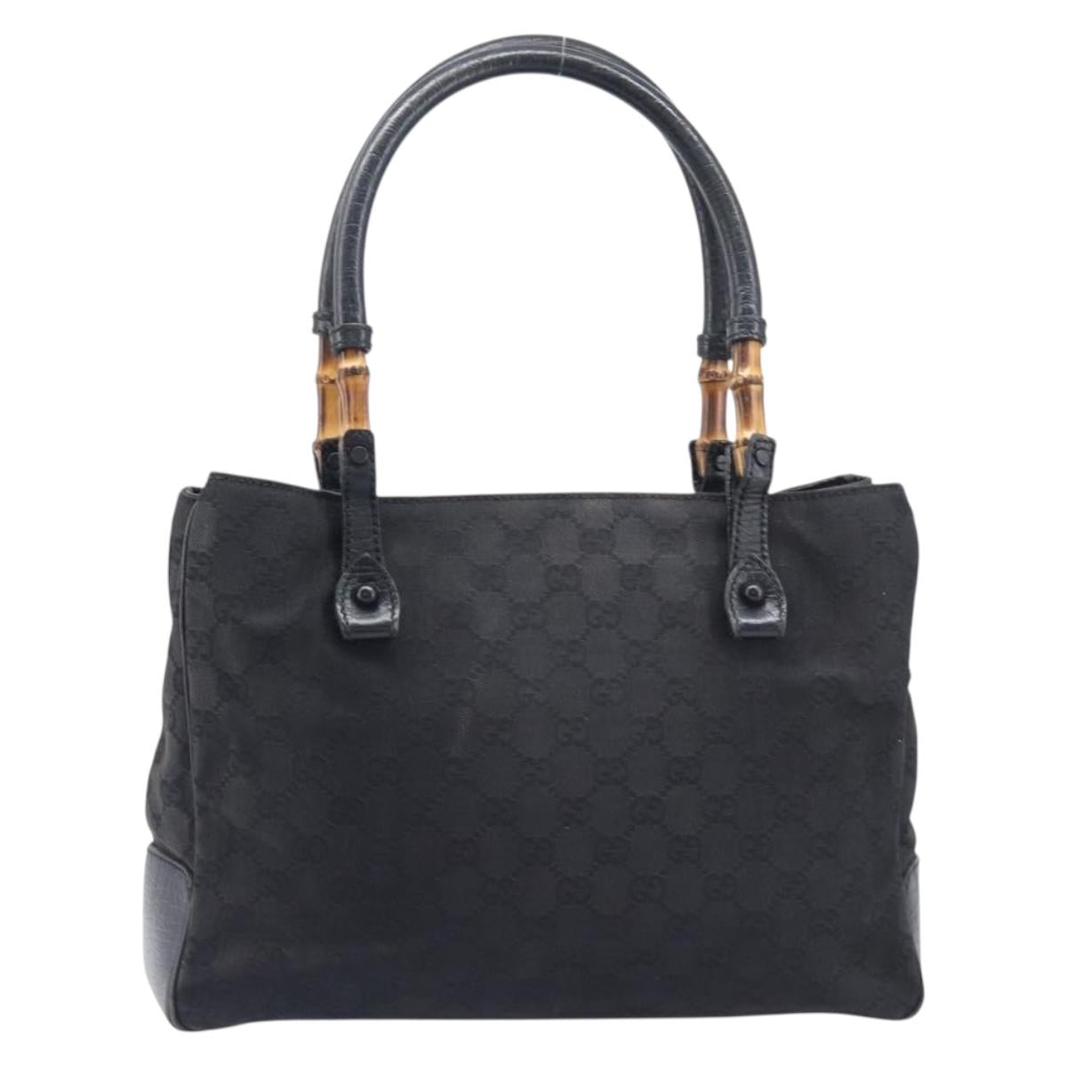 GUCCI GG Canvas Bamboo Hand Bag Black 112526 Auth ka6667